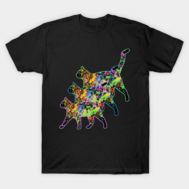 Psychedelic Cat Walk - Cats Strutting Their Stuff on the Catwalk - Meow! T-Shirt by innerspectrum